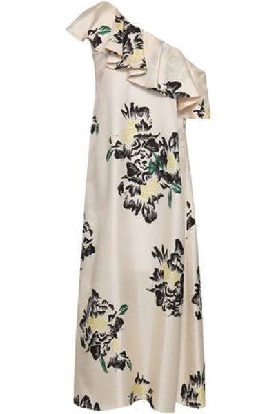 Shop Paper London Woman One-shoulder Ruffled Printed Silk-twill Midi Dress Ivory