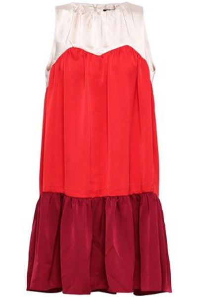 Shop Paper London Color-block Satin-crepe And Charmeuse Mini Dress In Red