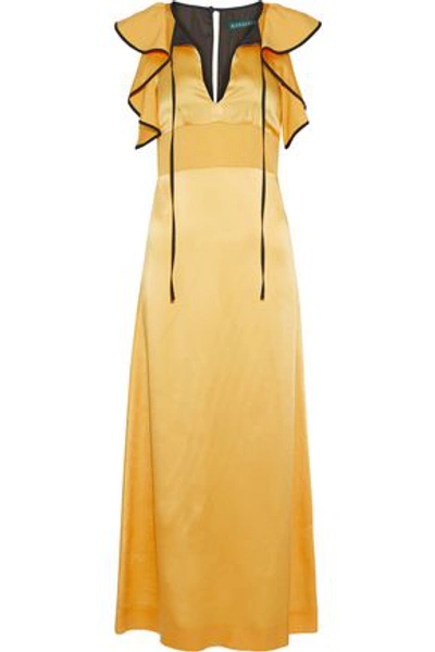 Shop Alexa Chung Ruffled Satin-crepe Midi Dress In Mustard