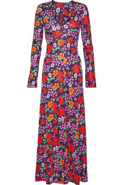 Shop Alexa Chung Alexachung Woman Floral-print Crepe Maxi Dress Grape