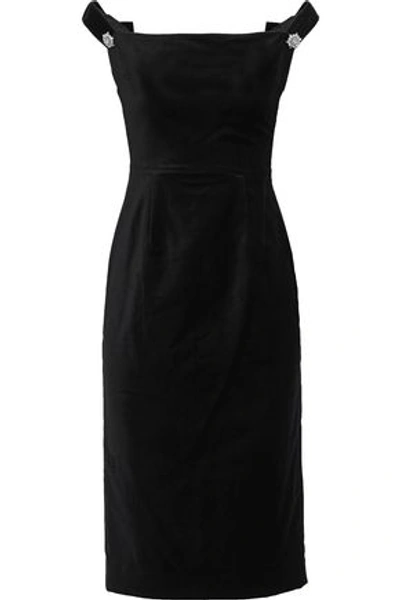 Shop Alexa Chung Embellished Cotton-velvet Dress In Black