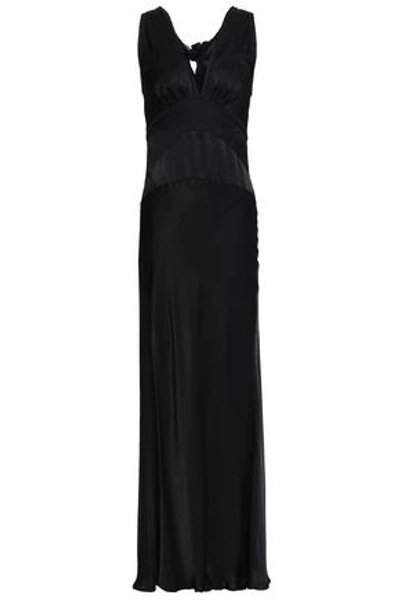 Shop Alexa Chung Knotted Satin-crepe Maxi Slip Dress In Black