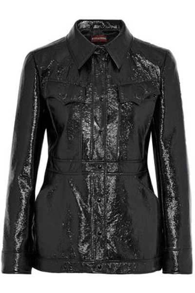 Shop Alexa Chung Crinkled Faux Patent-leather Jacket In Black