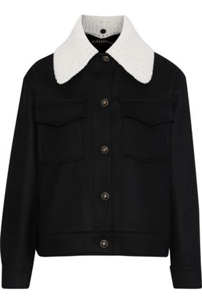 Shop Alexa Chung Alexachung Woman Knit-trimmed Wool And Cashmere-blend Jacket Black