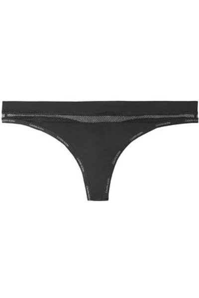 Shop Calvin Klein Underwear Woman Mesh And Stretch-jersey Low-rise Thong Black