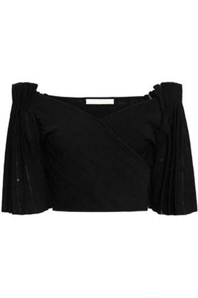 Shop Jonathan Simkhai Woman Cropped Off-the-shoulder Sequin-embellished Bandage Top Black