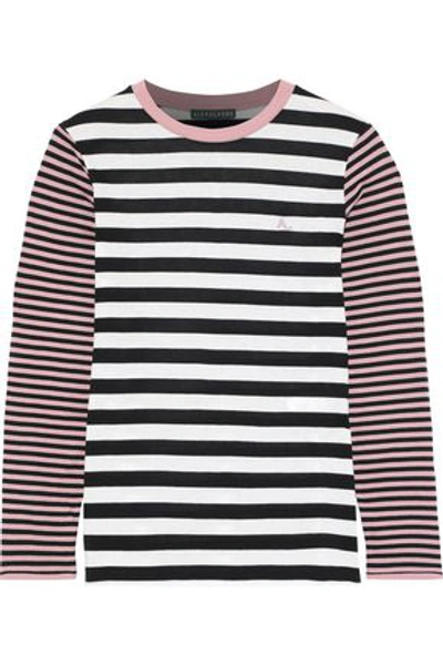 Shop Alexa Chung Embroidered Striped Cotton-blend Jersey Top In Multicolor
