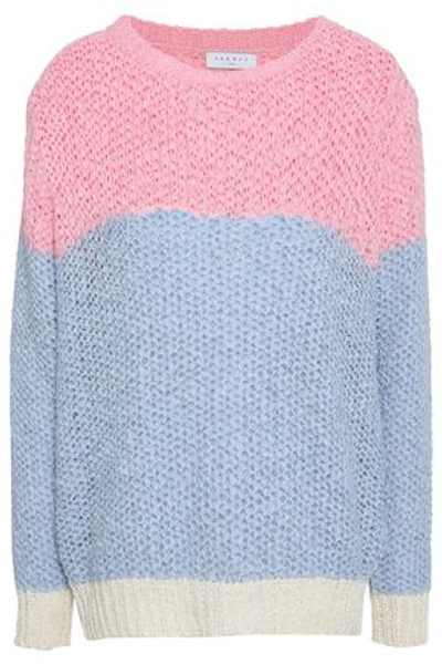 Shop Sandro Woman Color-block Crochet-knit Sweater Multicolor