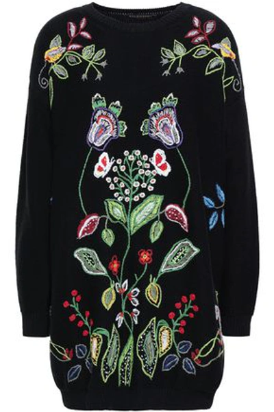 Shop Valentino Embroidered Cotton Sweater In Black