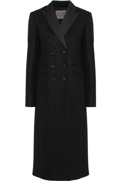 Shop Alexa Chung Alexachung Woman Double-breasted Satin-trimmed Wool And Cashmere-blend Coat Black