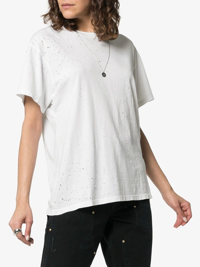 Shop Amiri Perforated Distressed Detail Cotton T-shirt In White