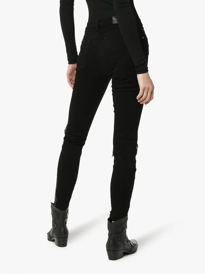 Shop Amiri High-waisted Zip And Ribbed Leather Insert Skinny Jeans In Black