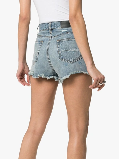 Shop Amiri High-waisted Distressed Denim Shorts In Blue