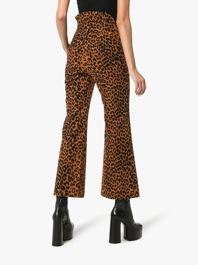 Shop Push Button Pushbutton Leopard Print Cotton Trousers In Brown