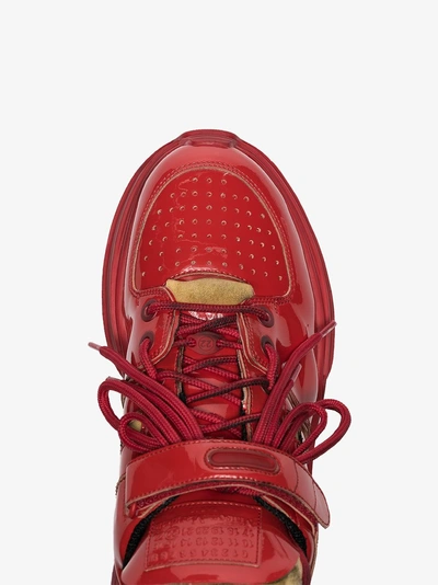 Shop Maison Margiela Red Artisanal Leather Low Top Sneakers