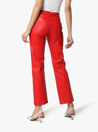 Shop Joseph Den Buttoned Cropped Leather Trousers In Red