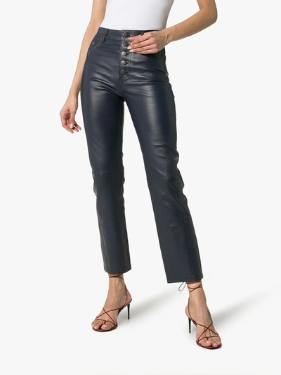 Shop Joseph Navy Den Buttoned Cropped Leather Trousers In 0370 Navy