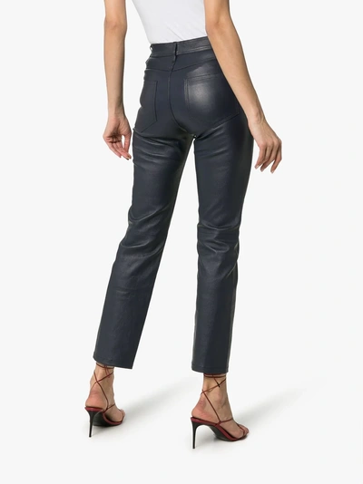 Shop Joseph Navy Den Buttoned Cropped Leather Trousers In 0370 Navy
