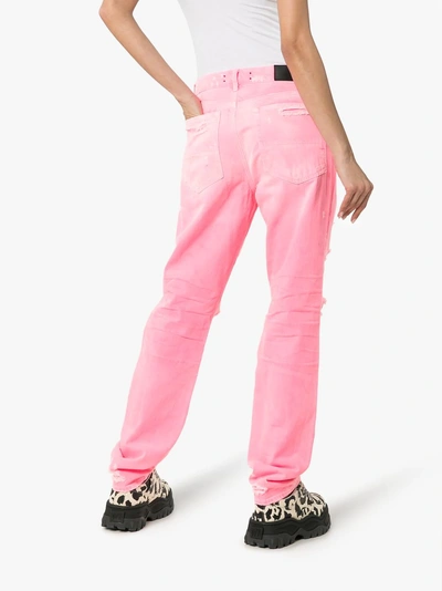 Shop Amiri High-waisted Ripped Straight Leg Jeans In Pink
