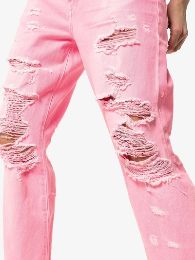 Shop Amiri High-waisted Ripped Straight Leg Jeans In Pink