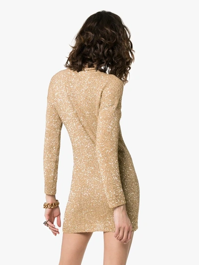 Shop Saint Laurent Glitter Embellished Mini Jumper Dress In 8000 Metallic Gold