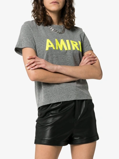 Shop Amiri Neon Logo Print Short Sleeved T-shirt In Grey