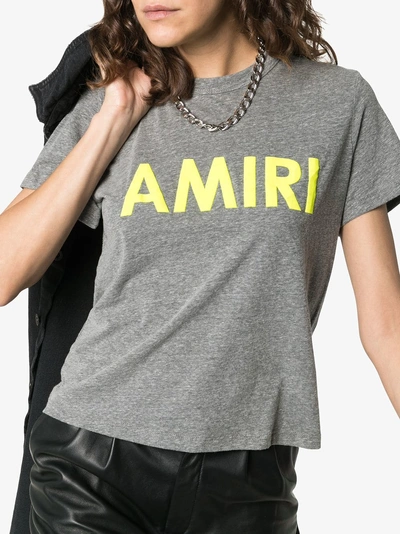 Shop Amiri Neon Logo Print Short Sleeved T-shirt In Grey