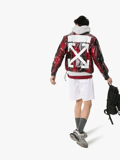 Shop Off-white Tartan Print Zip Neck Boxy Fit Jacket In Red