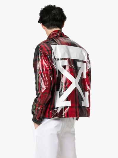 Shop Off-white Tartan Print Zip Neck Boxy Fit Jacket In Red