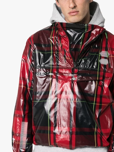 Shop Off-white Tartan Print Zip Neck Boxy Fit Jacket In Red