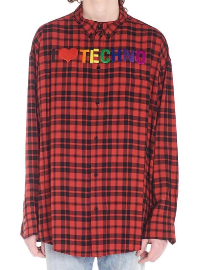 Shop Balenciaga I Love Techno Checkered Shirt In Multicolor