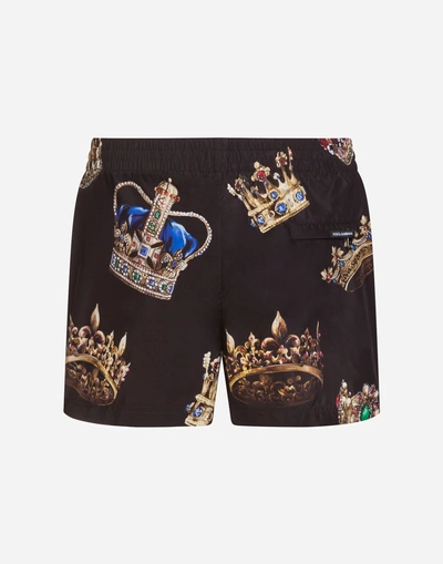 Shop Dolce & Gabbana Short Printed Swimming Trunks With Pouch In Black