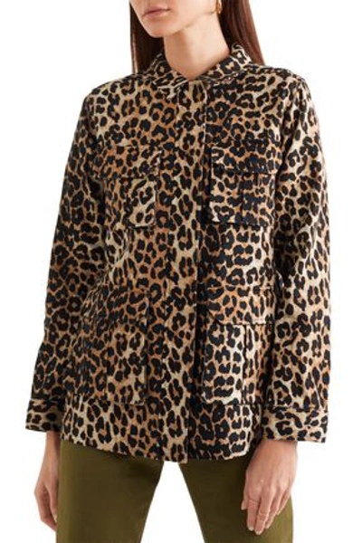 Shop Ganni Camberwell Leopard-print Linen And Cotton-blend Canvas Jacket In Animal Print