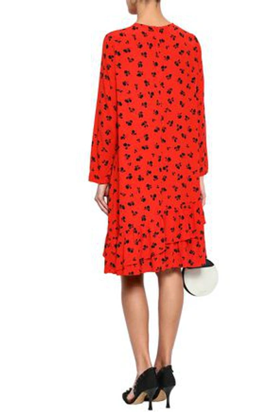 Ganni Emory Printed Crepe De Chine Mini Dress In Red ModeSens