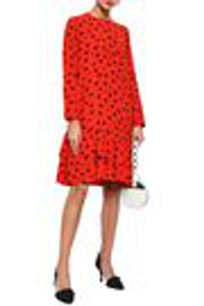 Shop Ganni Emory Printed Crepe De Chine Mini Dress In Red