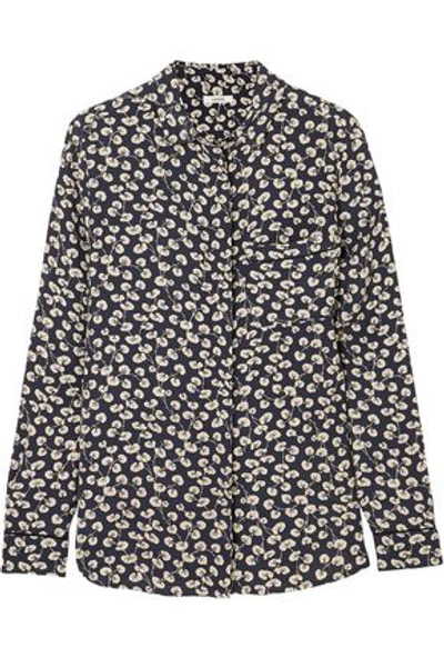 Shop Ganni Roseburg Printed Crepe De Chine Shirt In Midnight Blue