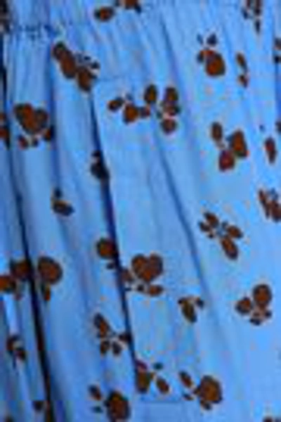 Shop Ganni Woman Roseburg Floral-print Crepe De Chine Straight-leg Pants Azure