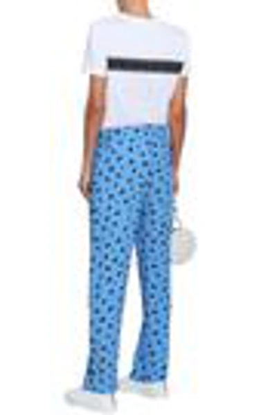 Shop Ganni Woman Roseburg Floral-print Crepe De Chine Straight-leg Pants Azure