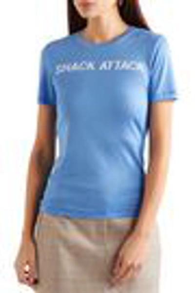 Shop Ganni Linfield Printed Stretch-jersey T-shirt In Azure