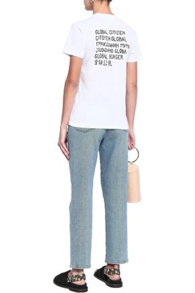 Shop Ganni Appliquéd Printed Cotton-jersey T-shirt In Off-white