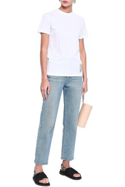Shop Ganni Appliquéd Printed Cotton-jersey T-shirt In Off-white
