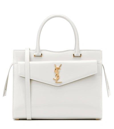 Shop Saint Laurent Uptown Medium Leather Tote In Beige