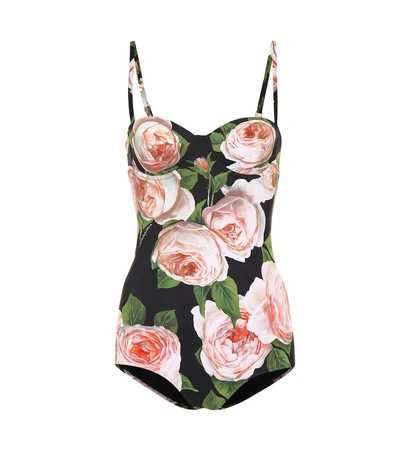 Shop Dolce & Gabbana Floral One-piece Swimsuit In Black