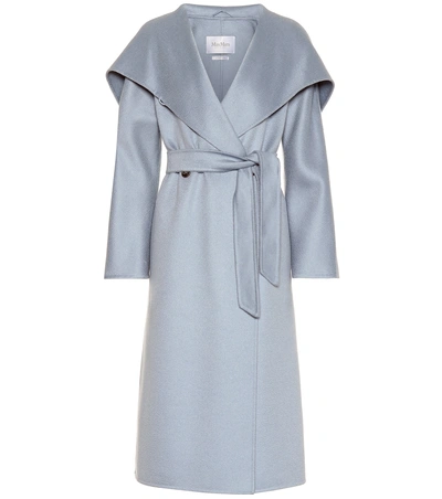 Gail Cashmere Wrap front Coat In Blue