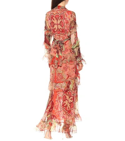 Shop Etro Ruffled Printed Silk Dress In Multicoloured