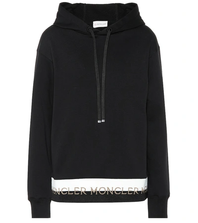 Shop Moncler Logo Cotton Hoodie In Black