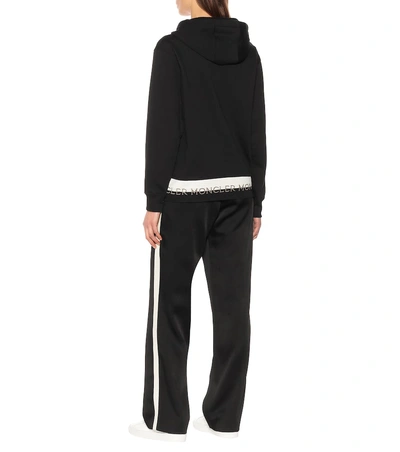 Shop Moncler Logo Cotton Hoodie In Black