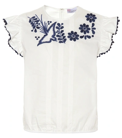 Shop Red Valentino Embroidered Cotton Blouse In White