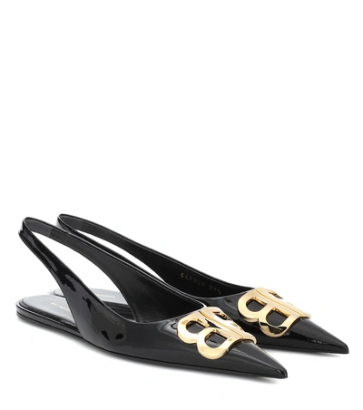 Shop Balenciaga Bb Patent Leather Slingback Ballet Flats In Black