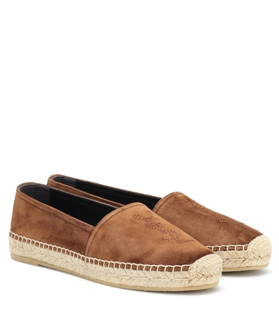 Shop Saint Laurent Monogram Suede Espadrilles In Brown